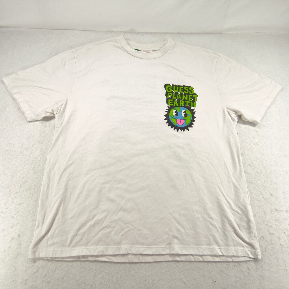 Guess Planet Earth Graphic Short Sleeve Crew Neck Shirt Mens Size Large L White - Picture 2 of 9